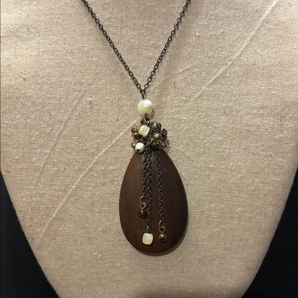 Next Brown Pendant Necklace with Bead Accents